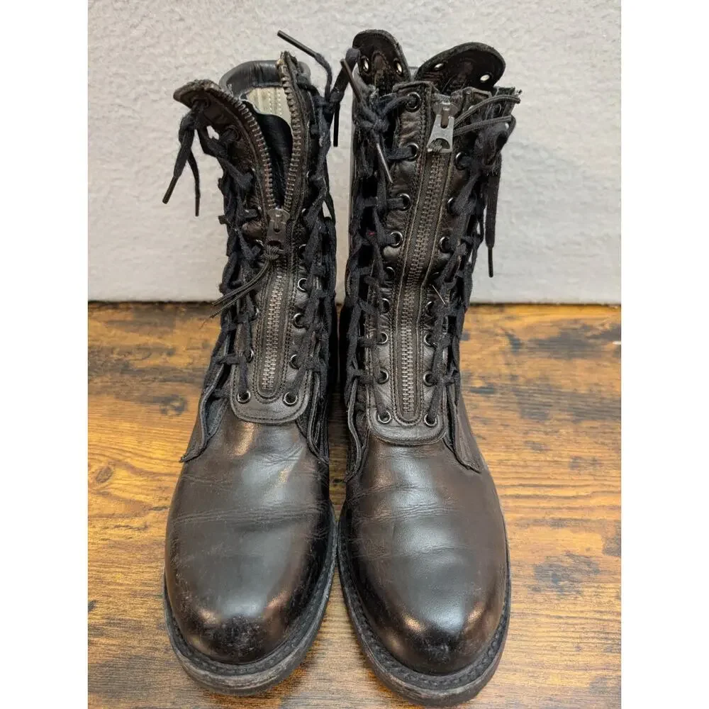 VTG Military Boots Mens Size 8 D Black Leather Firefighter Biker Zip Toe